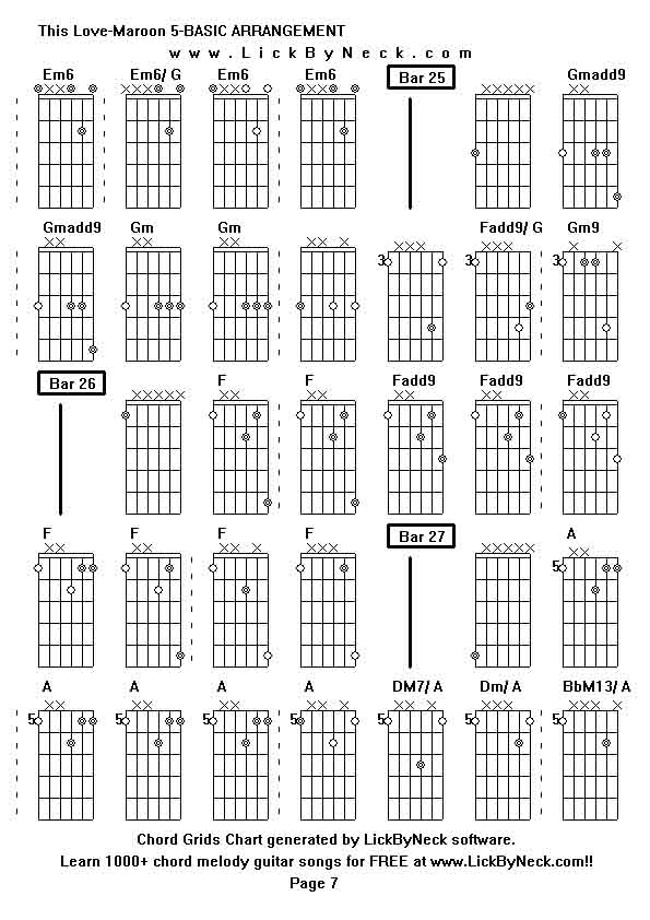 Chord Grids Chart of chord melody fingerstyle guitar song-This Love-Maroon 5-BASIC ARRANGEMENT,generated by LickByNeck software.